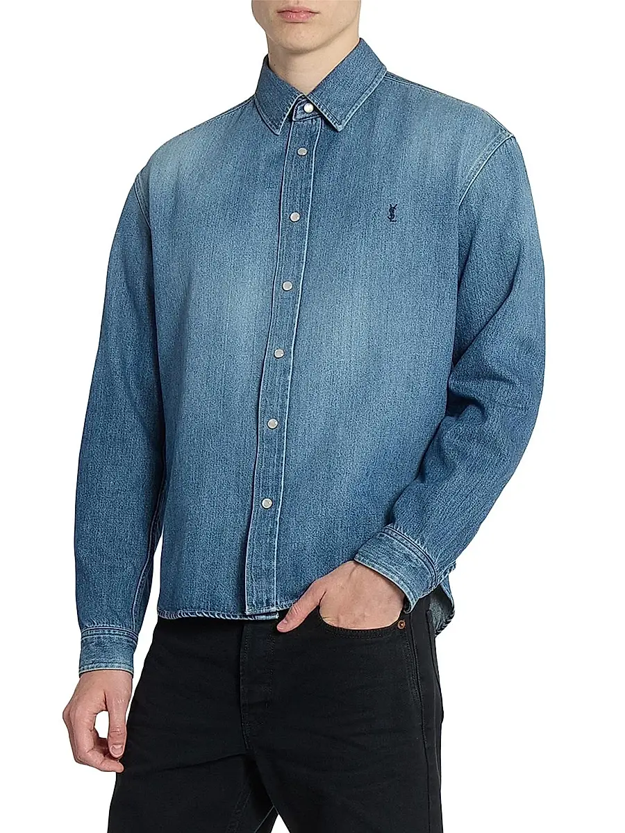Saint Laurent Men's Cassandre Jean Shirt in Horizon Denim - Horizon Blue | Thumbnail 4 Saint Laurent Men's Cassandre Jean Shirt in Horizon Denim - Horizon Blue | Thumbnail 4