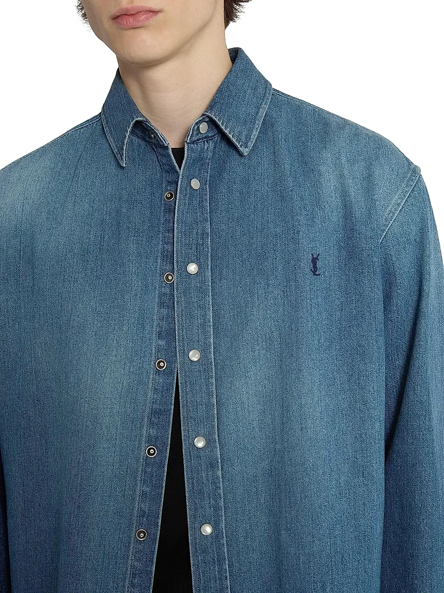 Saint Laurent Men's Cassandre Jean Shirt in Horizon Denim - Horizon Blue | Thumbnail 6 Saint Laurent Men's Cassandre Jean Shirt in Horizon Denim - Horizon Blue | Thumbnail 6