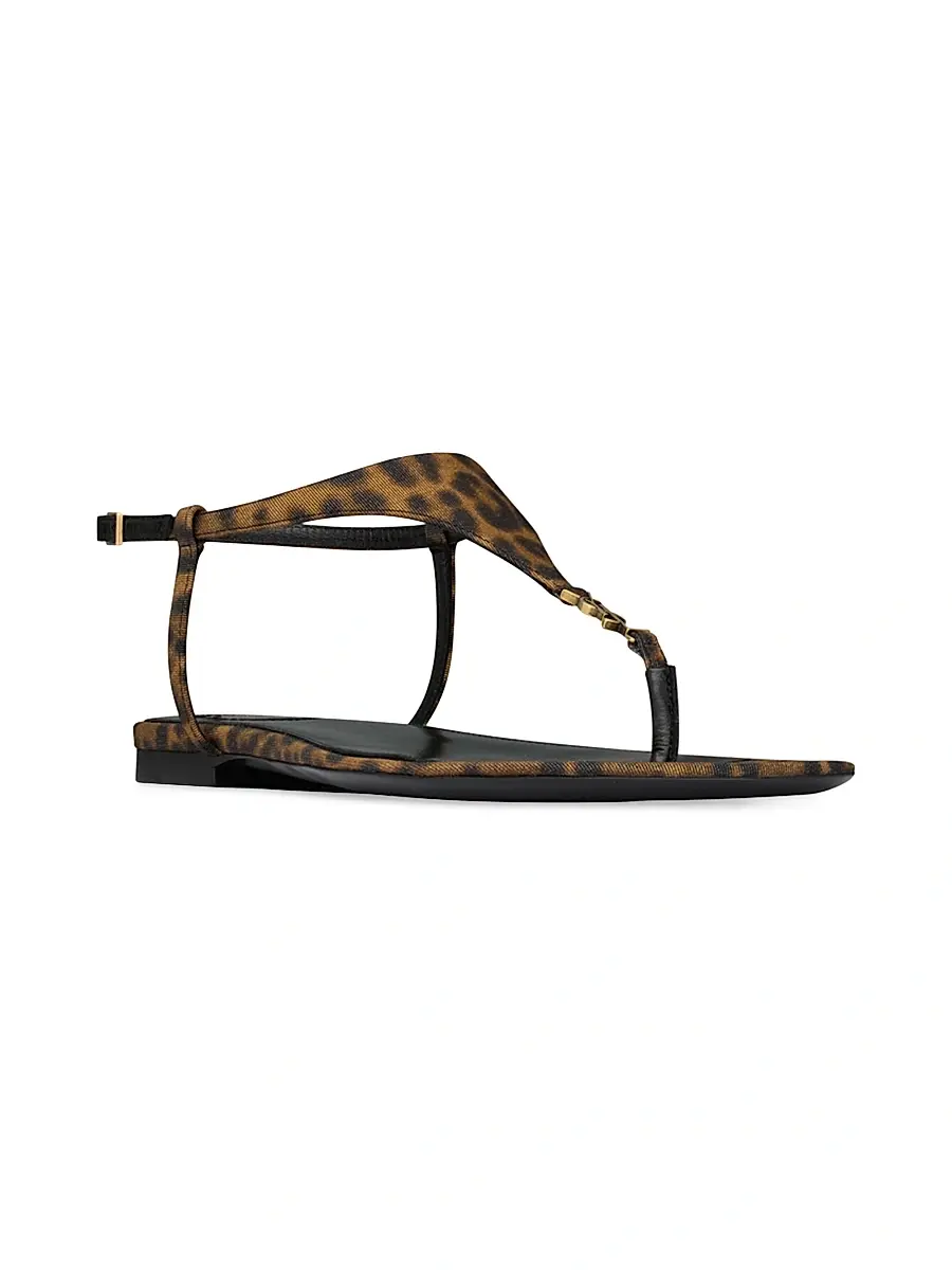 Saint Laurent Women's Cassandra Sandals in Leopard Grosgrain - Leopard | Thumbnail 2