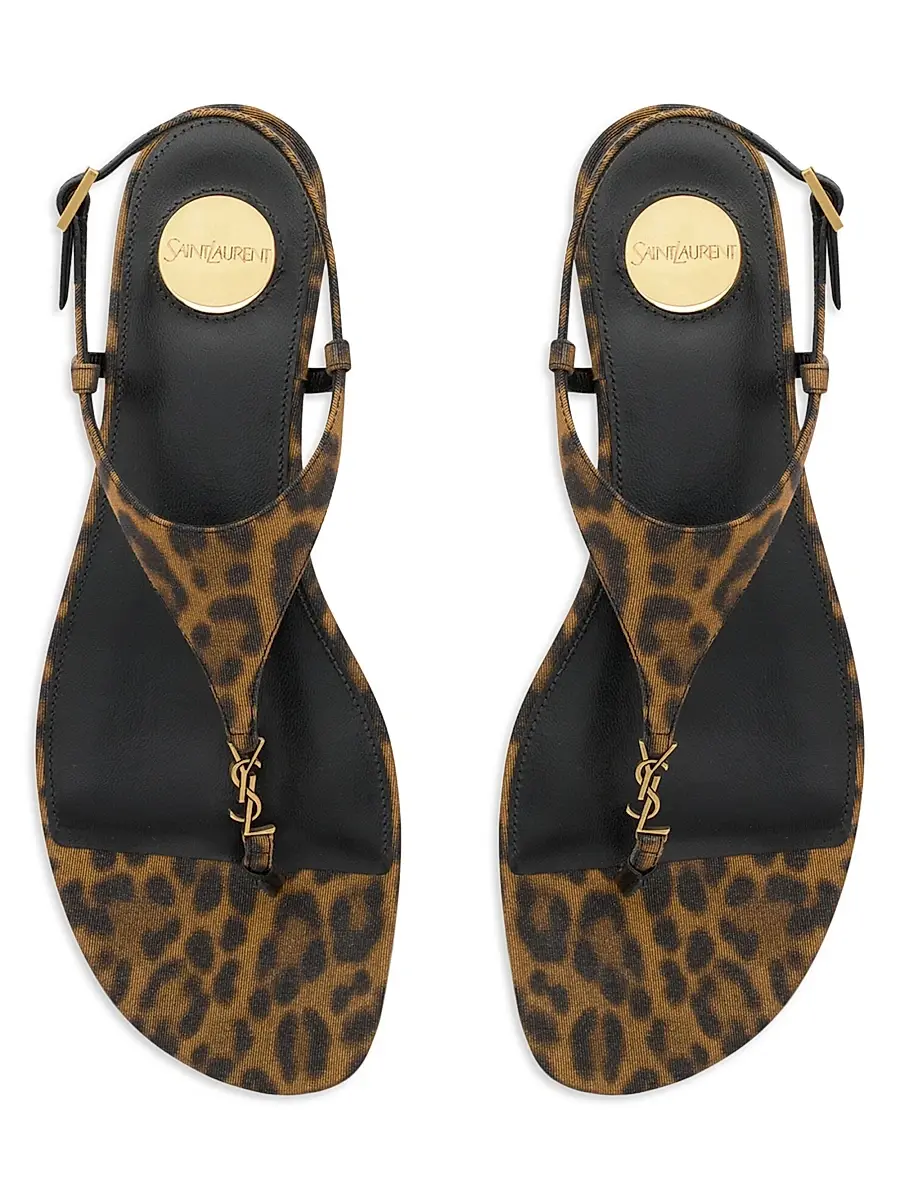 Saint Laurent Women's Cassandra Sandals in Leopard Grosgrain - Leopard | Thumbnail 3