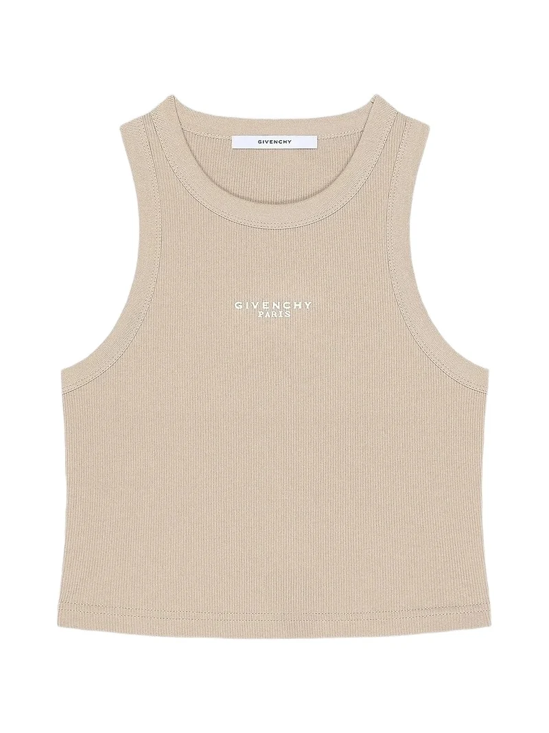 Women's Cropped Tank Top in Cotton with Paris Print - Beige Cappuccino Women's Cropped Tank Top in Cotton with Paris Print - Beige Cappuccino