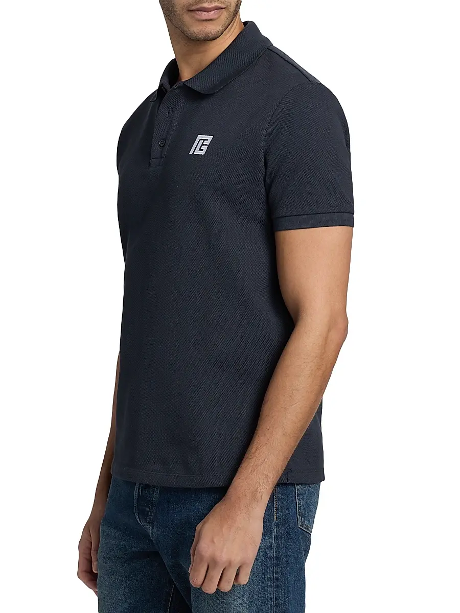 Balmain Men's Monogram Embroidered Polo Shirt - Siv Marine Blanc | Thumbnail 4 Balmain Men's Monogram Embroidered Polo Shirt - Siv Marine Blanc | Thumbnail 4