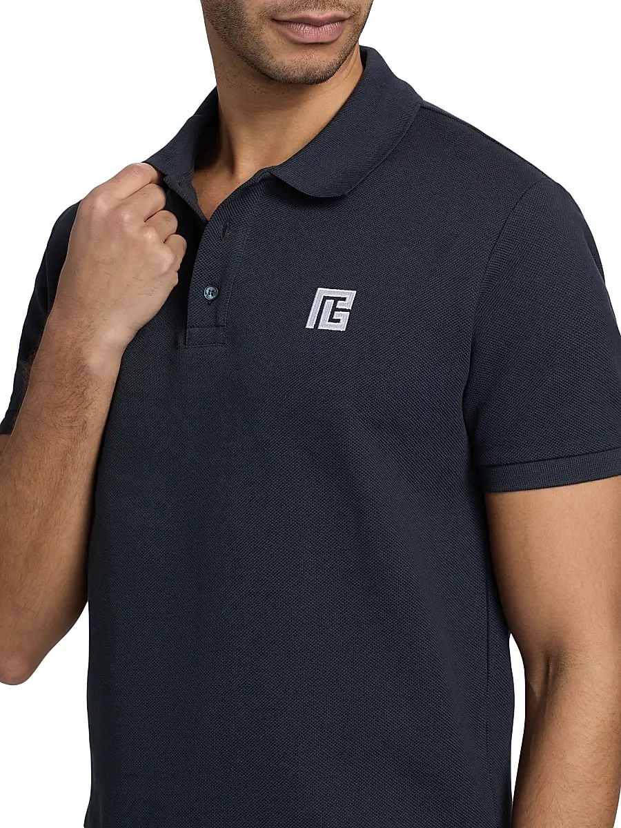 Balmain Men's Monogram Embroidered Polo Shirt - Siv Marine Blanc | Thumbnail 6 Balmain Men's Monogram Embroidered Polo Shirt - Siv Marine Blanc | Thumbnail 6