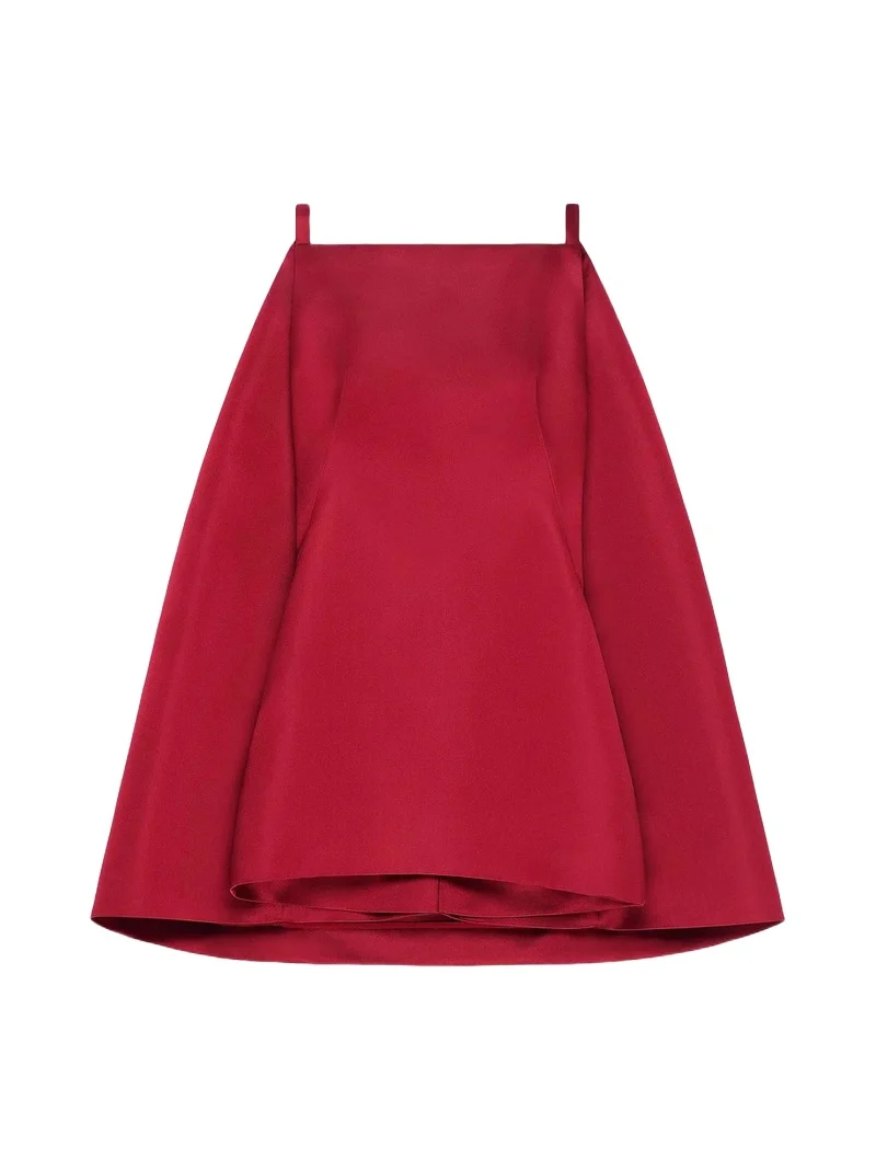 Women's Sliced Mini Dress in Satin with Cape - Dark Red Women's Sliced Mini Dress in Satin with Cape - Dark Red
