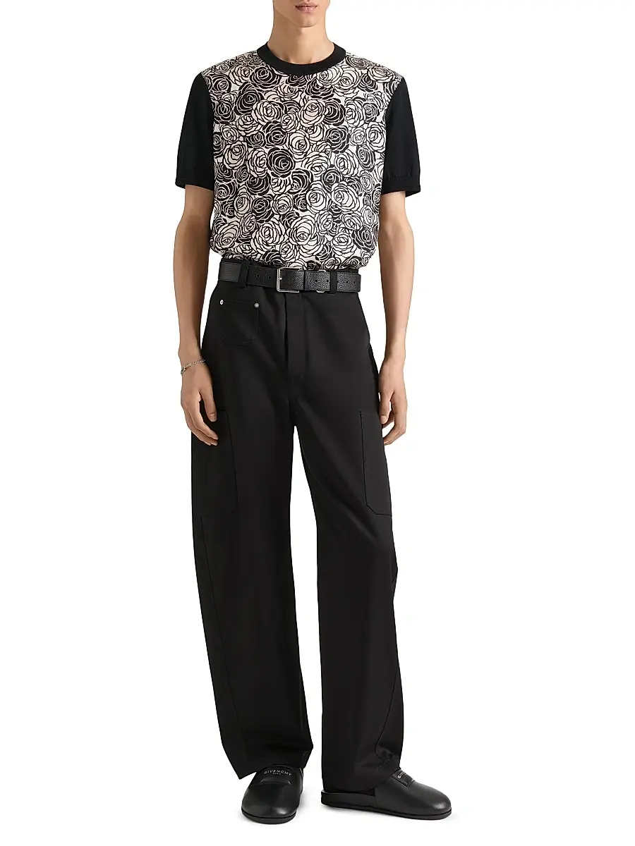 Givenchy Men's T-Shirt in Cotton Knit with Flowers Print - Black | Thumbnail 2 Givenchy Men's T-Shirt in Cotton Knit with Flowers Print - Black | Thumbnail 2