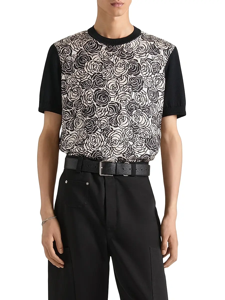 Givenchy Men's T-Shirt in Cotton Knit with Flowers Print - Black | Thumbnail 4 Givenchy Men's T-Shirt in Cotton Knit with Flowers Print - Black | Thumbnail 4