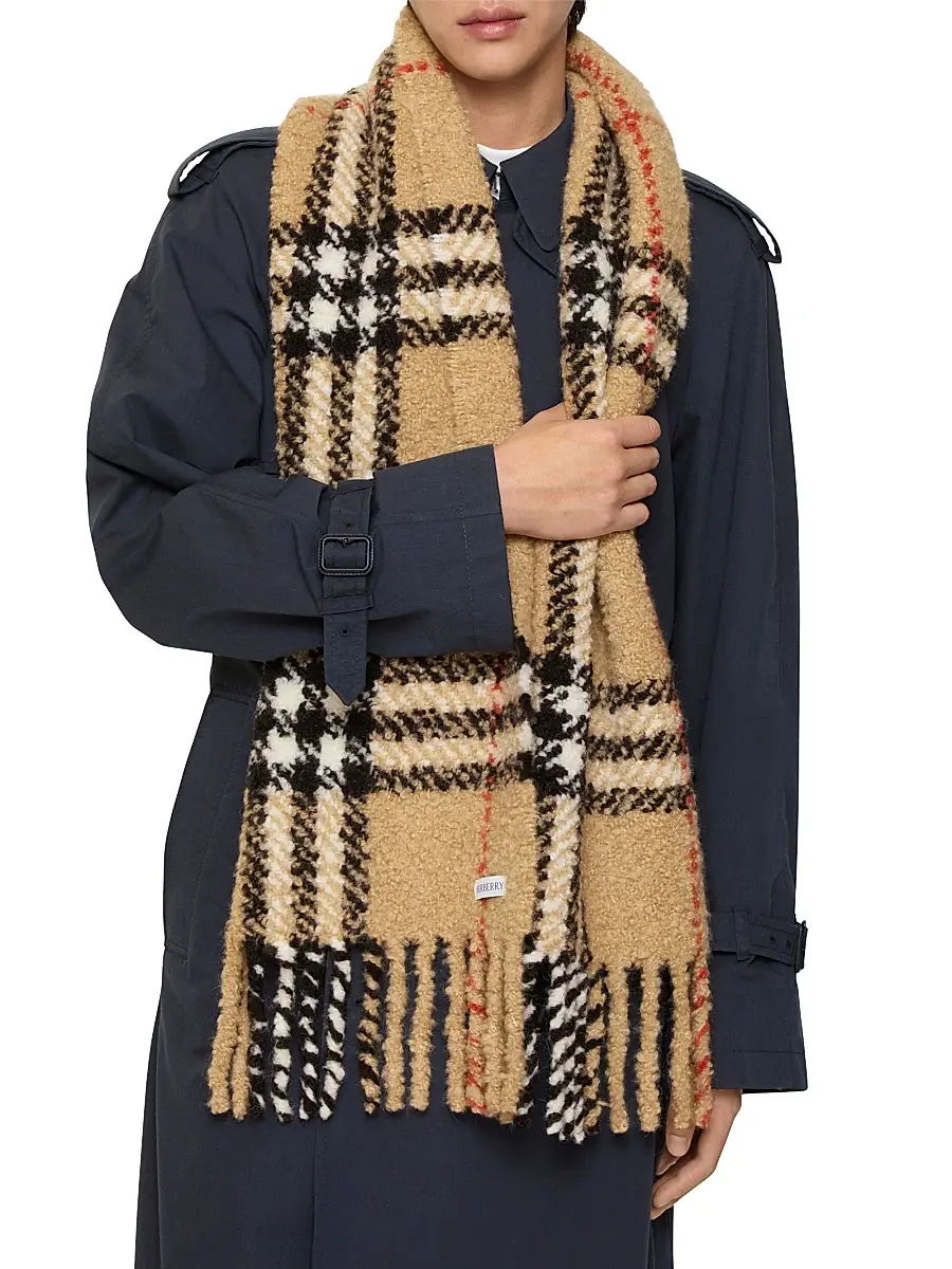Burberry Men's Check Alpaca-Wool Bouclé Scarf | Thumbnail 2