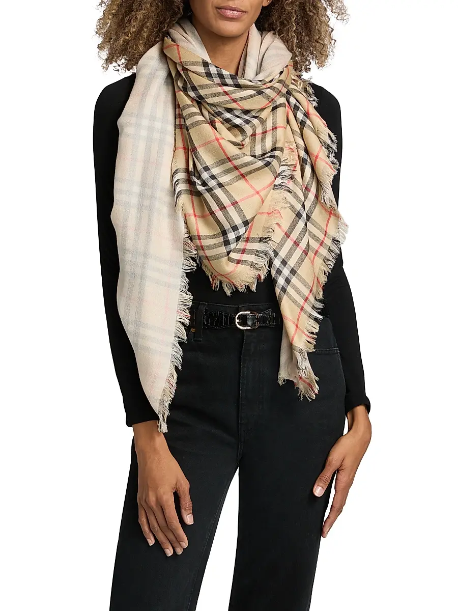 Burberry Women's Check Double-Layered Wool-Silk Scarf | Thumbnail 3 Burberry Women's Check Double-Layered Wool-Silk Scarf | Thumbnail 3