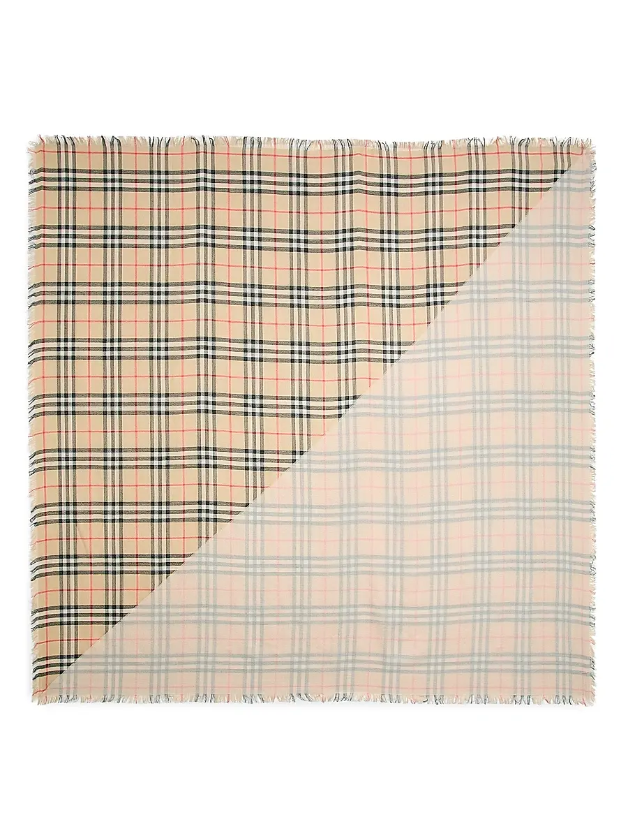 Burberry Women's Check Double-Layered Wool-Silk Scarf - Sand | Image 1 Burberry Women's Check Double-Layered Wool-Silk Scarf - Sand | Image 1