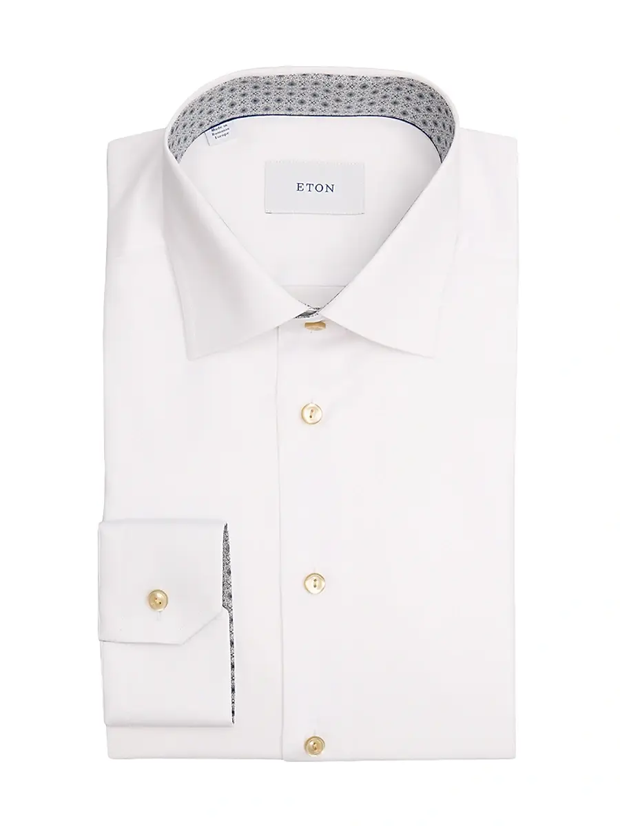 Eton Men's Cotton Medallion-Lined Dress Slim-Fit Shirt - White | Image 1 Eton Men's Cotton Medallion-Lined Dress Slim-Fit Shirt - White | Image 1