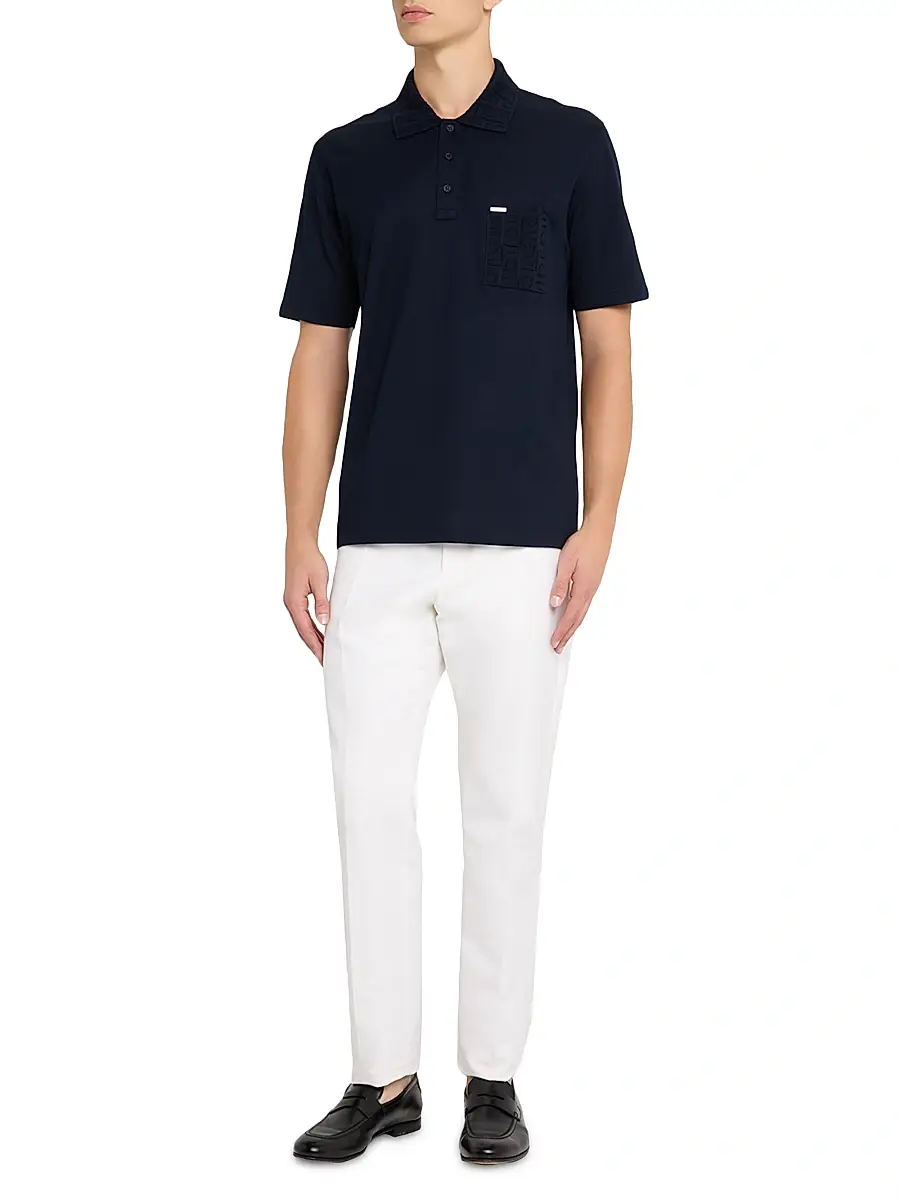 Ferragamo Men's Gancini Jacquard-Trim Cotton Pique Polo Shirt | Thumbnail 2 Ferragamo Men's Gancini Jacquard-Trim Cotton Pique Polo Shirt | Thumbnail 2