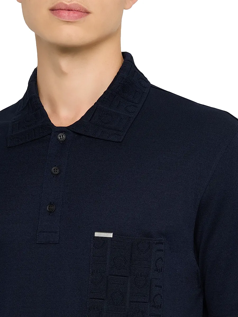 Ferragamo Men's Gancini Jacquard-Trim Cotton Pique Polo Shirt | Thumbnail 5 Ferragamo Men's Gancini Jacquard-Trim Cotton Pique Polo Shirt | Thumbnail 5