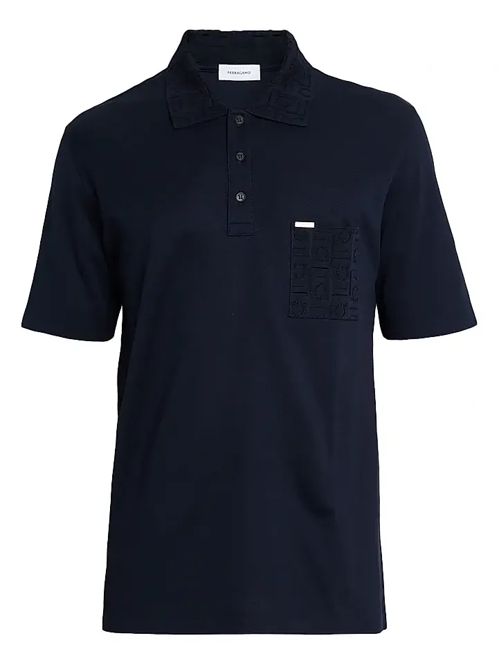 Men's Gancini Jacquard-Trim Cotton Pique Polo Shirt