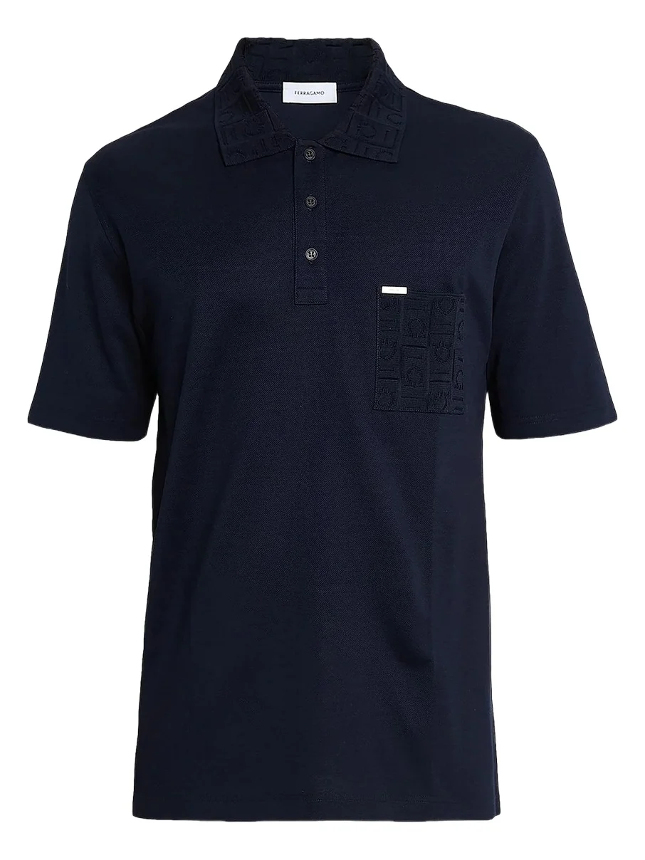 Men's Gancini Jacquard-Trim Cotton Pique Polo Shirt Men's Gancini Jacquard-Trim Cotton Pique Polo Shirt