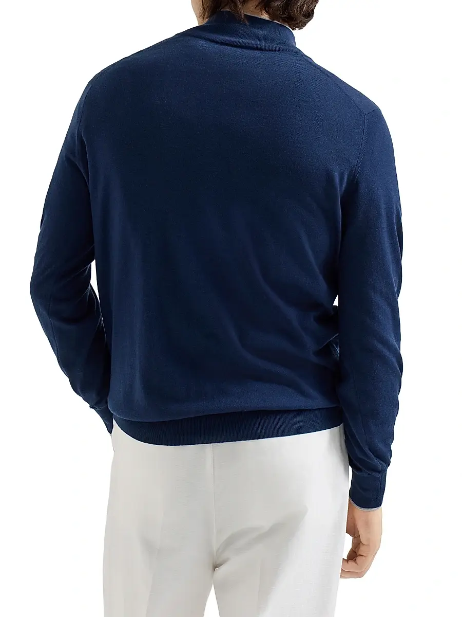 Brunello Cucinelli Men's Sea Island Cotton and Cashmere Lightweight Sweater with Half Zip | Thumbnail 3