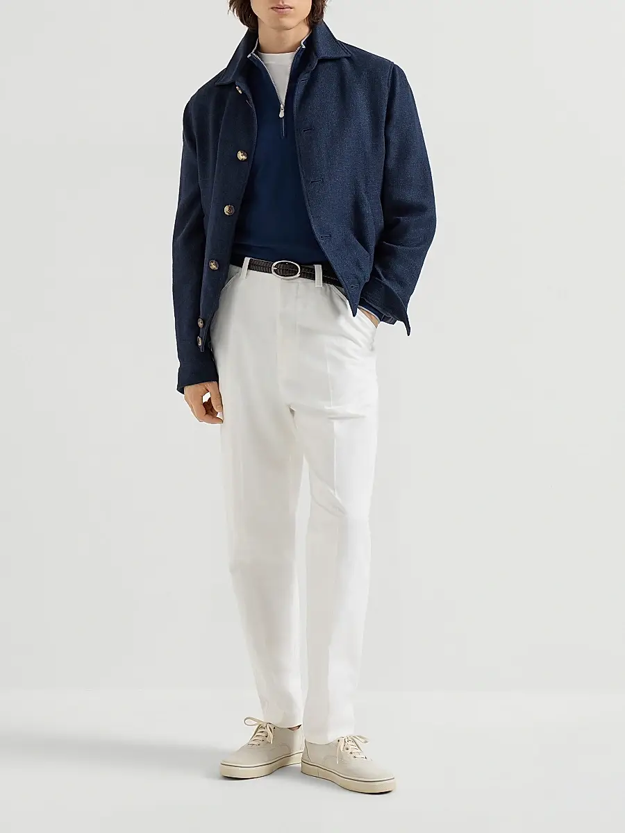Brunello Cucinelli Men's Sea Island Cotton and Cashmere Lightweight Sweater with Half Zip | Thumbnail 6