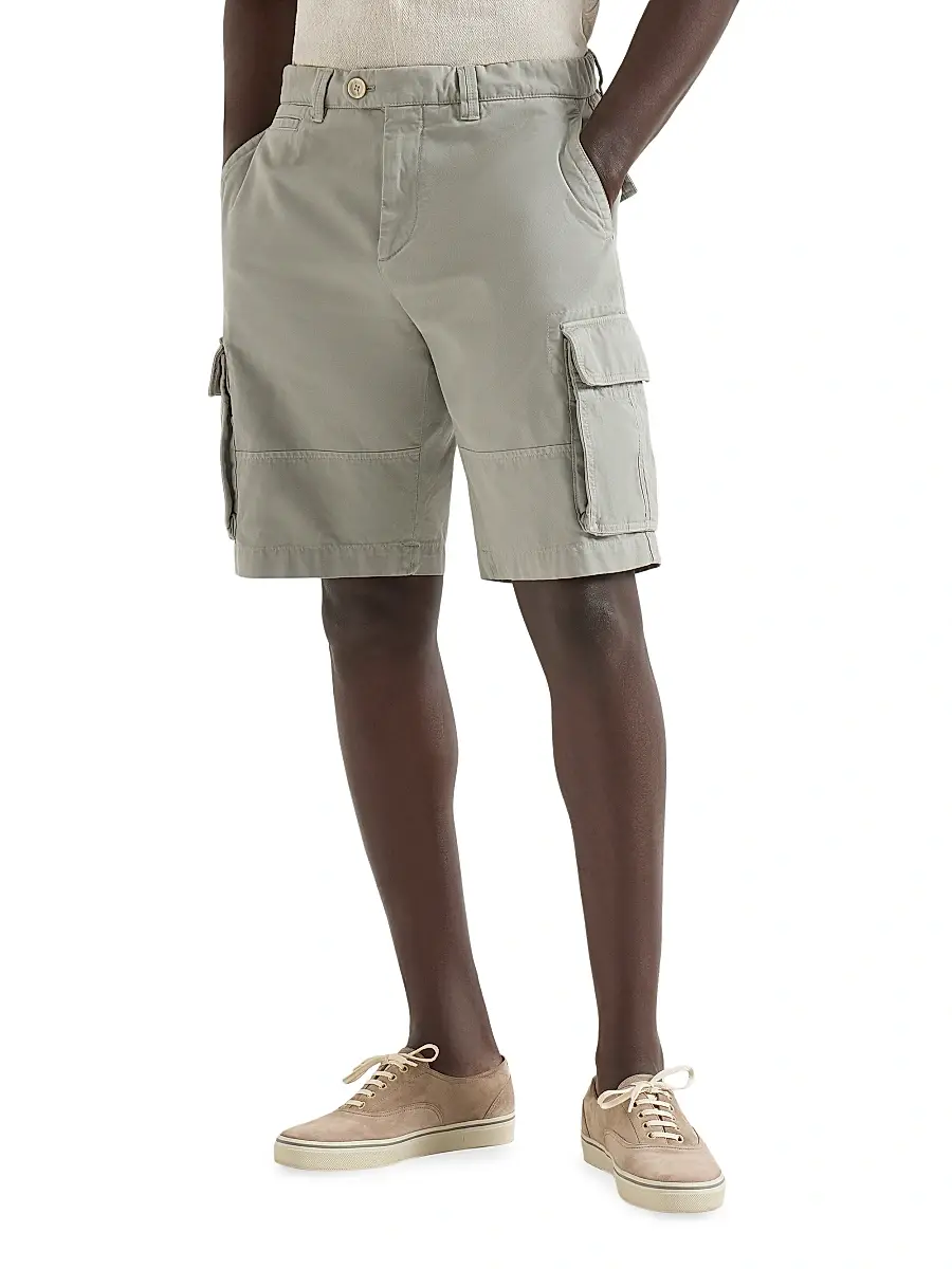 Brunello Cucinelli Men's Bermuda Shorts in Twisted Cotton Gabardine with Cargo Pockets | Thumbnail 2 Brunello Cucinelli Men's Bermuda Shorts in Twisted Cotton Gabardine with Cargo Pockets | Thumbnail 2