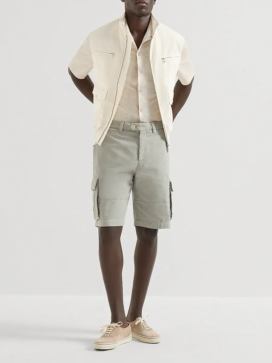 Brunello Cucinelli Men's Bermuda Shorts in Twisted Cotton Gabardine with Cargo Pockets | Thumbnail 6 Brunello Cucinelli Men's Bermuda Shorts in Twisted Cotton Gabardine with Cargo Pockets | Thumbnail 6