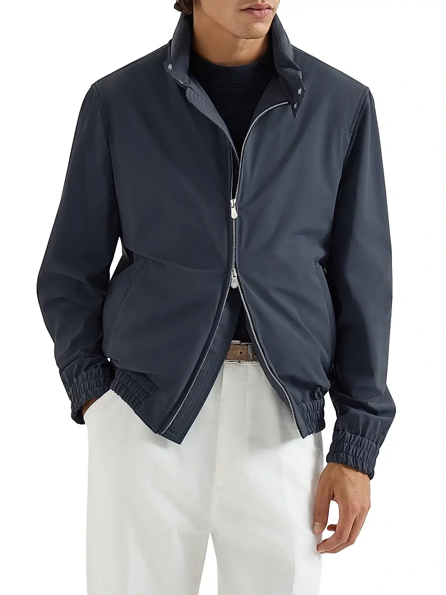 Brunello Cucinelli Men's Bonded Nylon Outerwear Jacket with Packable Hood | Thumbnail 2 Brunello Cucinelli Men's Bonded Nylon Outerwear Jacket with Packable Hood | Thumbnail 2