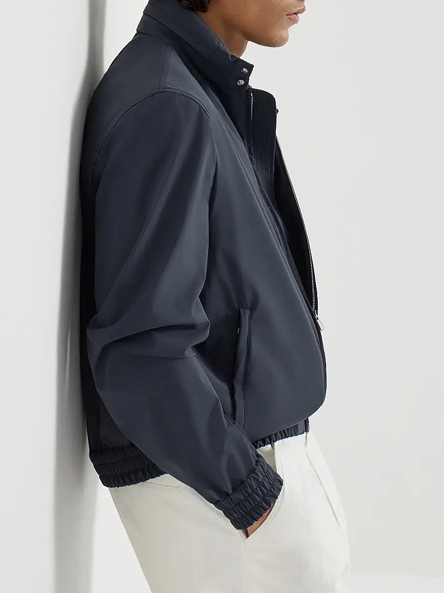 Brunello Cucinelli Men's Bonded Nylon Outerwear Jacket with Packable Hood | Thumbnail 5 Brunello Cucinelli Men's Bonded Nylon Outerwear Jacket with Packable Hood | Thumbnail 5