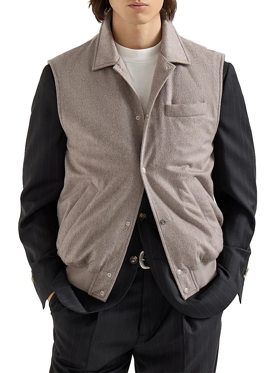 Brunello Cucinelli Men's Lightweight Cashmere Flannel Vest with Thermore Padding | Thumbnail 2 Brunello Cucinelli Men's Lightweight Cashmere Flannel Vest with Thermore Padding | Thumbnail 2