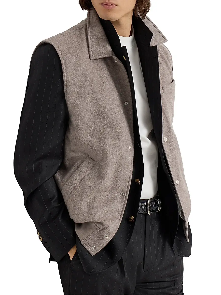 Brunello Cucinelli Men's Lightweight Cashmere Flannel Vest with Thermore Padding | Thumbnail 4 Brunello Cucinelli Men's Lightweight Cashmere Flannel Vest with Thermore Padding | Thumbnail 4