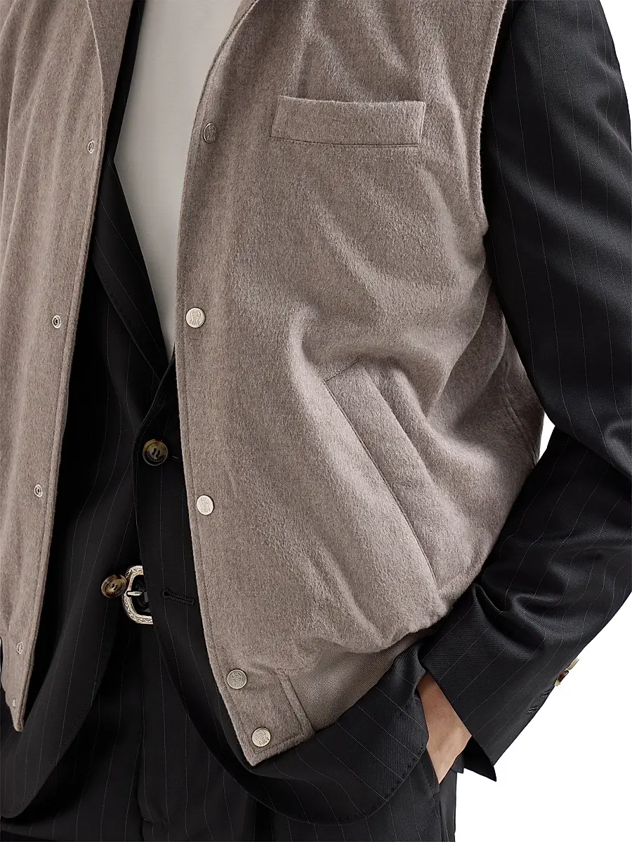 Brunello Cucinelli Men's Lightweight Cashmere Flannel Vest with Thermore Padding | Thumbnail 5 Brunello Cucinelli Men's Lightweight Cashmere Flannel Vest with Thermore Padding | Thumbnail 5