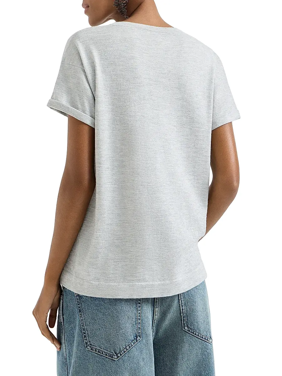 Brunello Cucinelli Women's Sparkling Cashmere and Silk Lightweight Knit T-Shirt - Light Grey | Thumbnail 3 Brunello Cucinelli Women's Sparkling Cashmere and Silk Lightweight Knit T-Shirt - Light Grey | Thumbnail 3