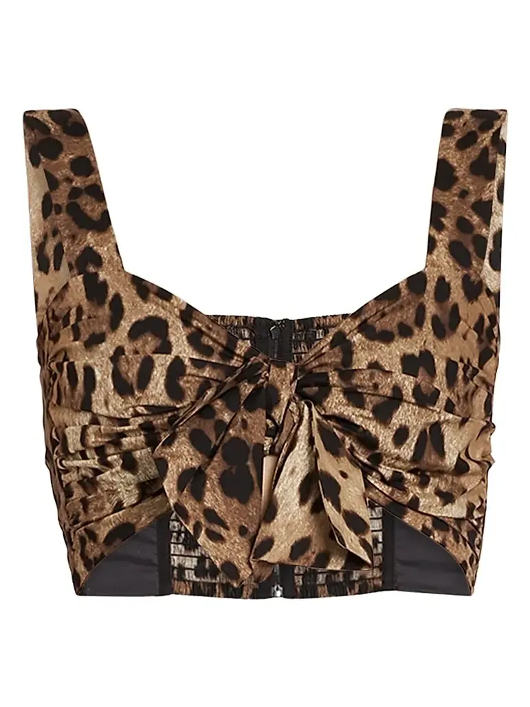 Women's Leopard-Print Cotton Tie-Front Top Women's Leopard-Print Cotton Tie-Front Top
