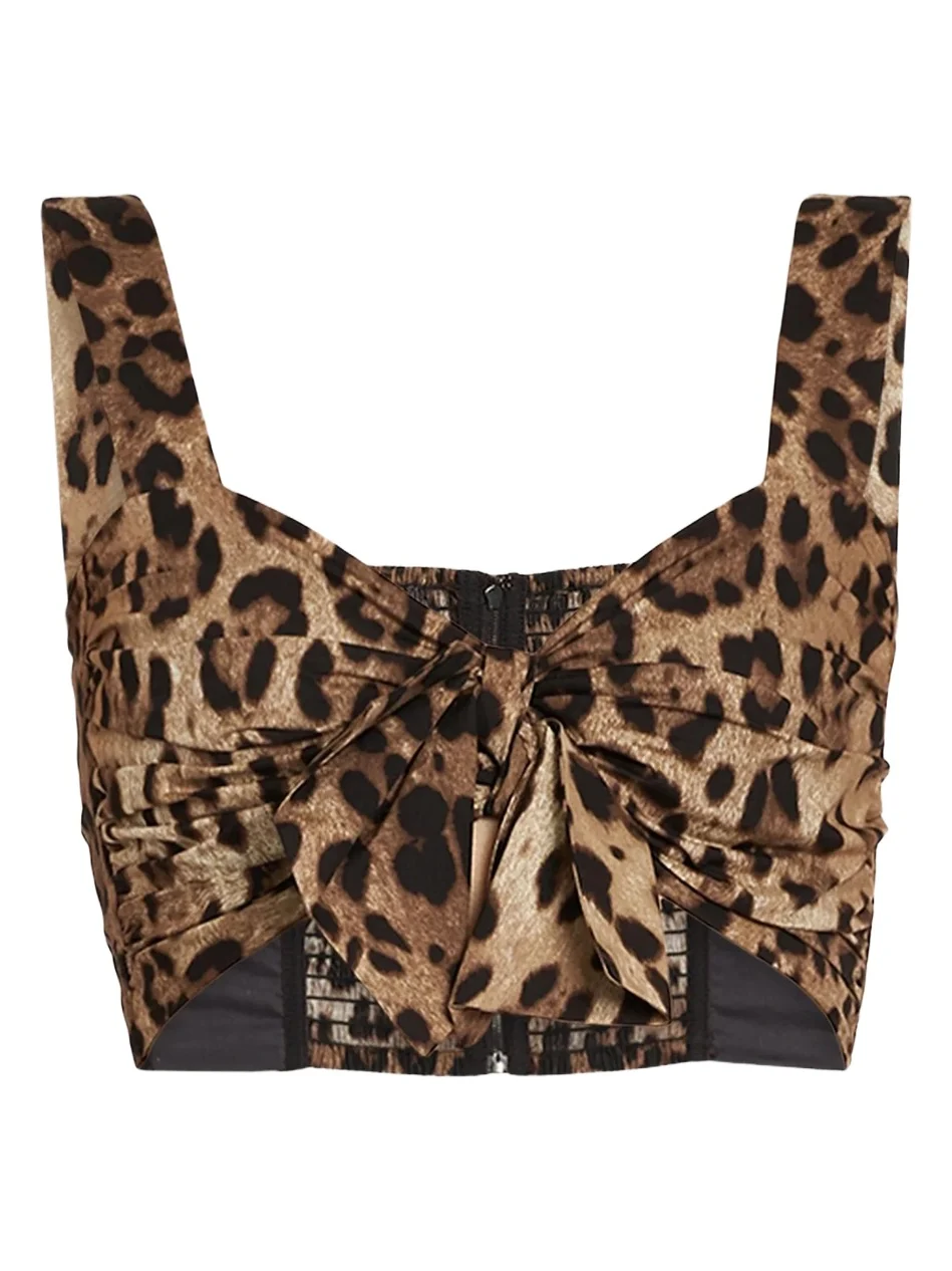 Dolce & Gabbana Women's Leopard-Print Cotton Tie-Front Top