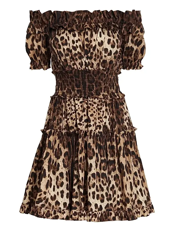 Women's Leopard-Print Cotton Off-The-Shoulder Minidress Women's Leopard-Print Cotton Off-The-Shoulder Minidress