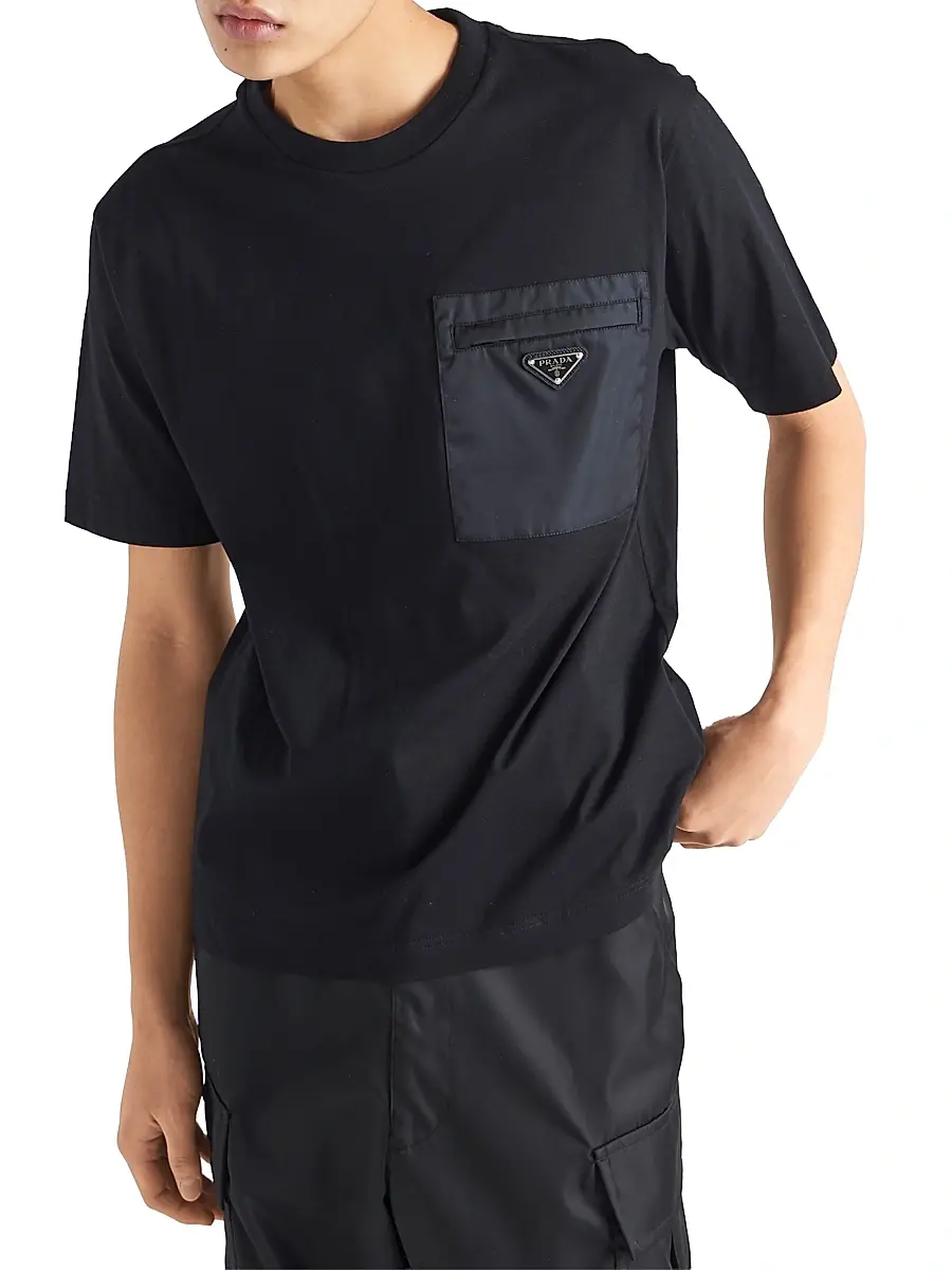 Prada Men's Re-Nylon and Jersey T-Shirt - Black | Thumbnail 2