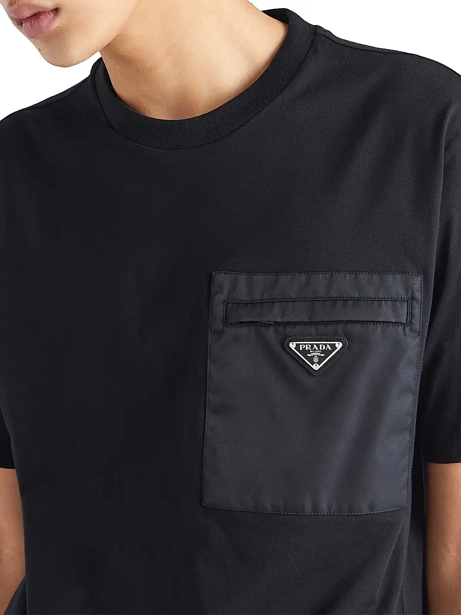 Prada Men's Re-Nylon and Jersey T-Shirt - Black | Thumbnail 4