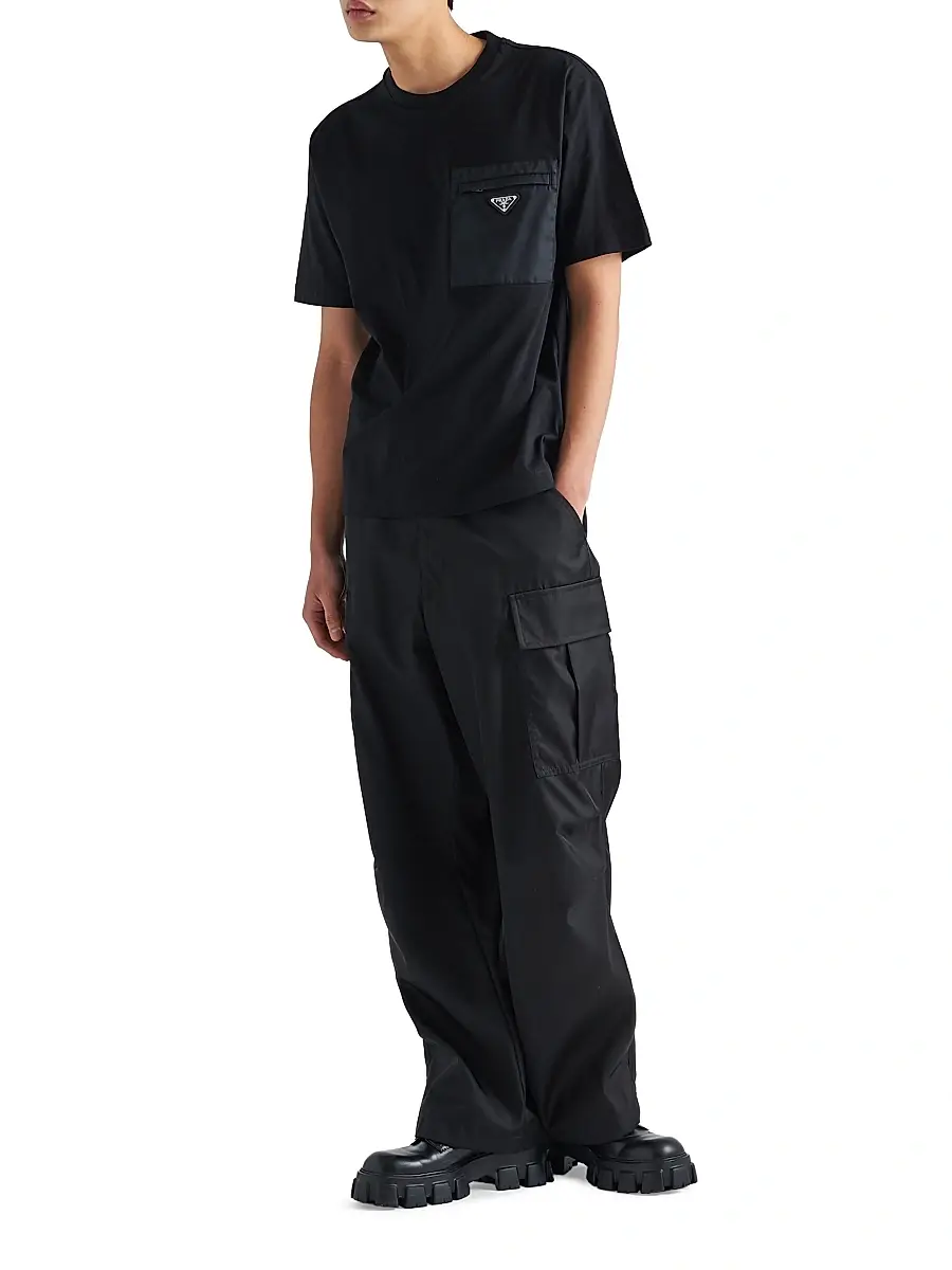 Prada Men's Re-Nylon and Jersey T-Shirt - Black | Thumbnail 5