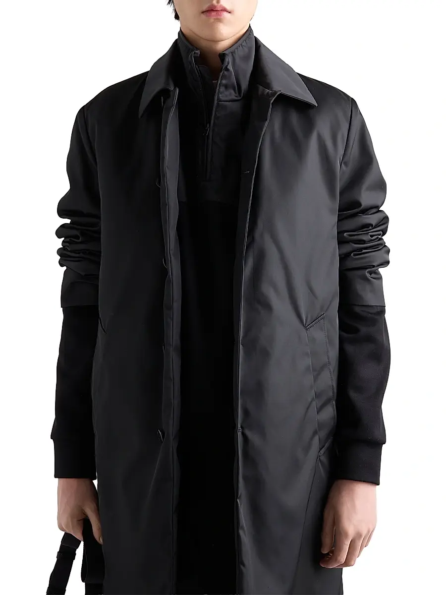 Prada Men's Cotton Fleece Zipper Jacket with Re-Nylon Details - Black | Thumbnail 2