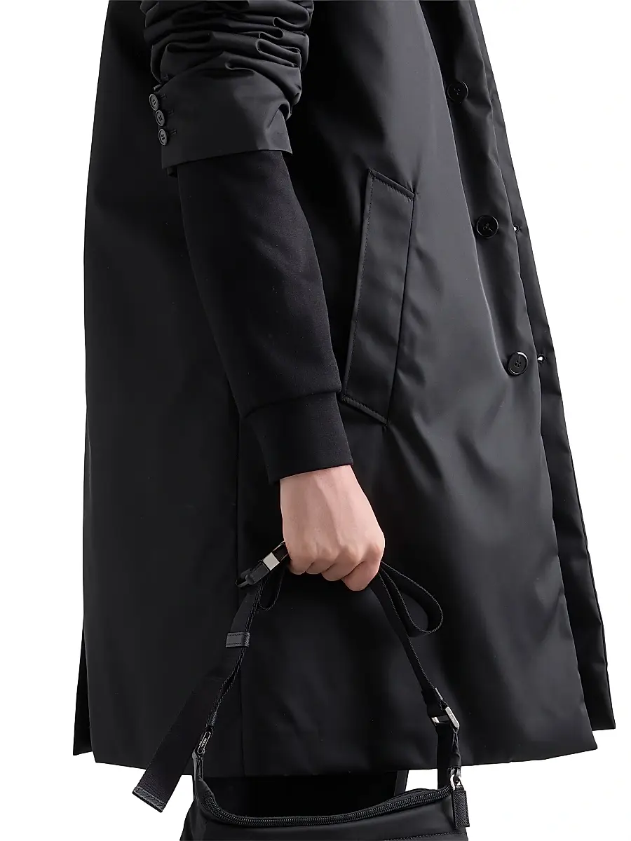 Prada Men's Cotton Fleece Zipper Jacket with Re-Nylon Details - Black | Thumbnail 5