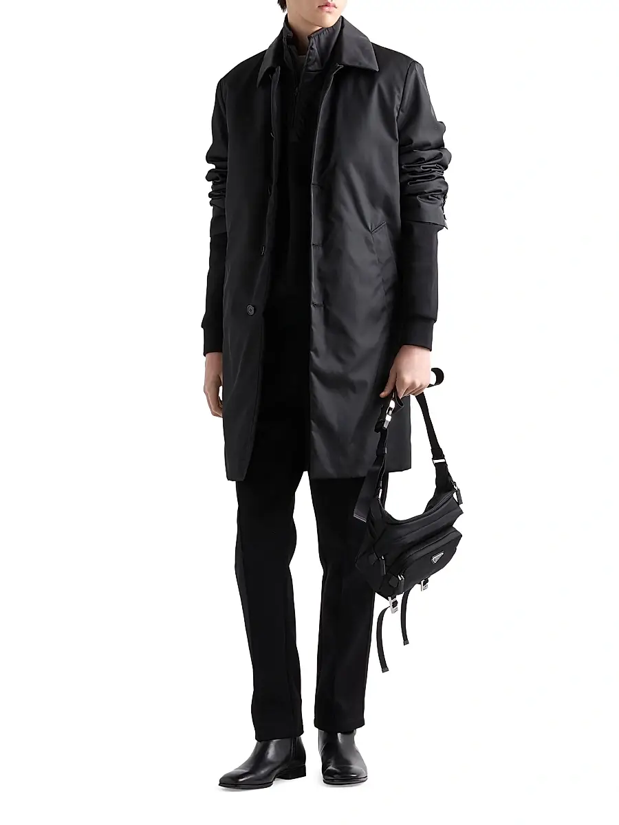 Prada Men's Cotton Fleece Zipper Jacket with Re-Nylon Details - Black | Thumbnail 6