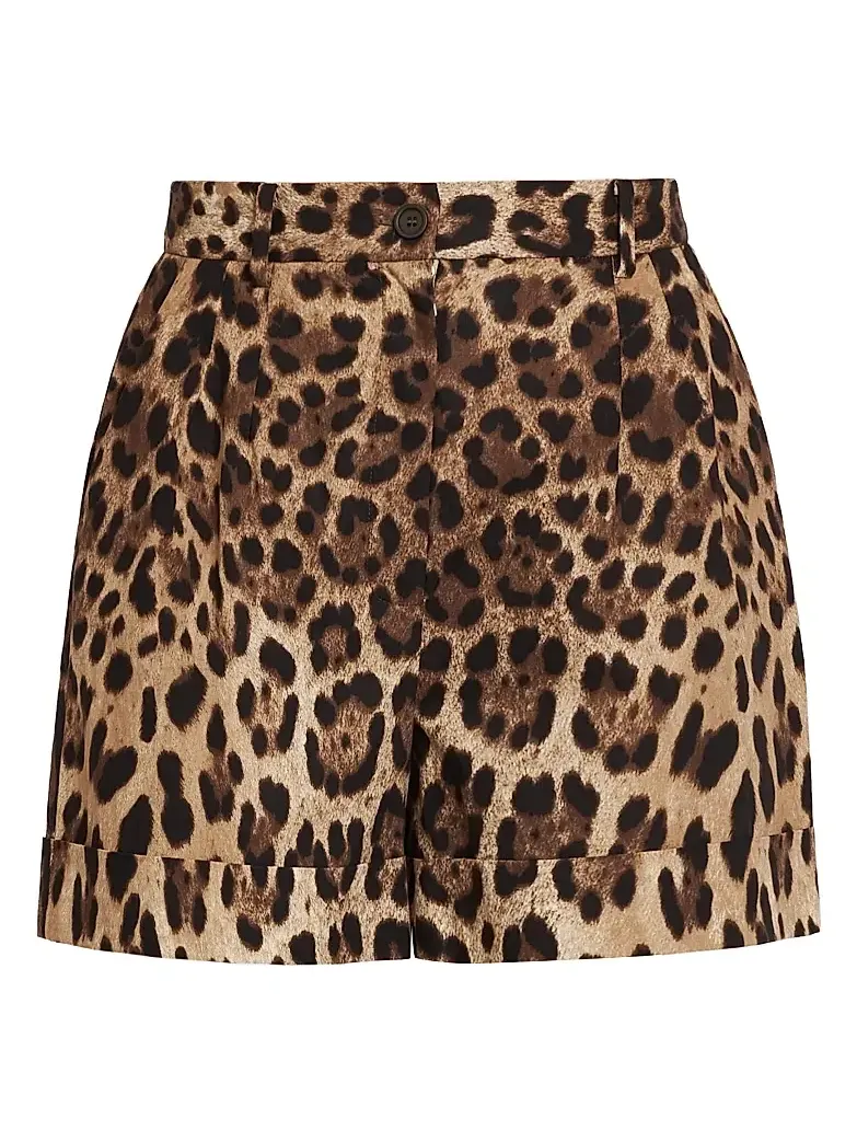 Women's Leopard-Print Cotton High-Rise Shorts Women's Leopard-Print Cotton High-Rise Shorts