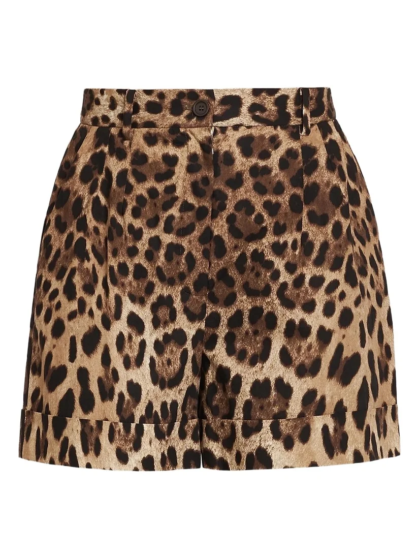 Women's Leopard-Print Cotton High-Rise Shorts Women's Leopard-Print Cotton High-Rise Shorts
