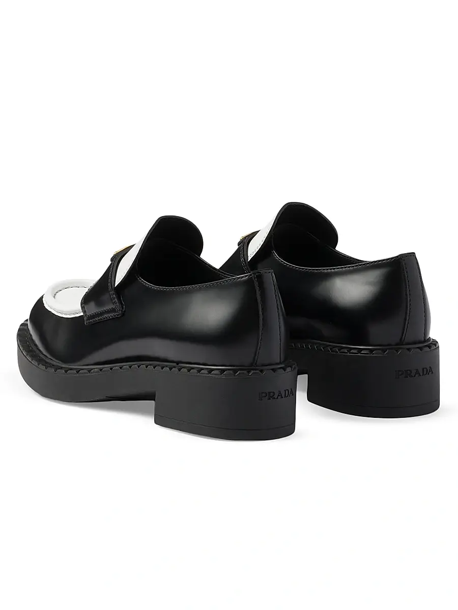 Prada Women's Chocolate Two-Tone Brushed Leather Loafers - Black | Thumbnail 3 Prada Women's Chocolate Two-Tone Brushed Leather Loafers - Black | Thumbnail 3