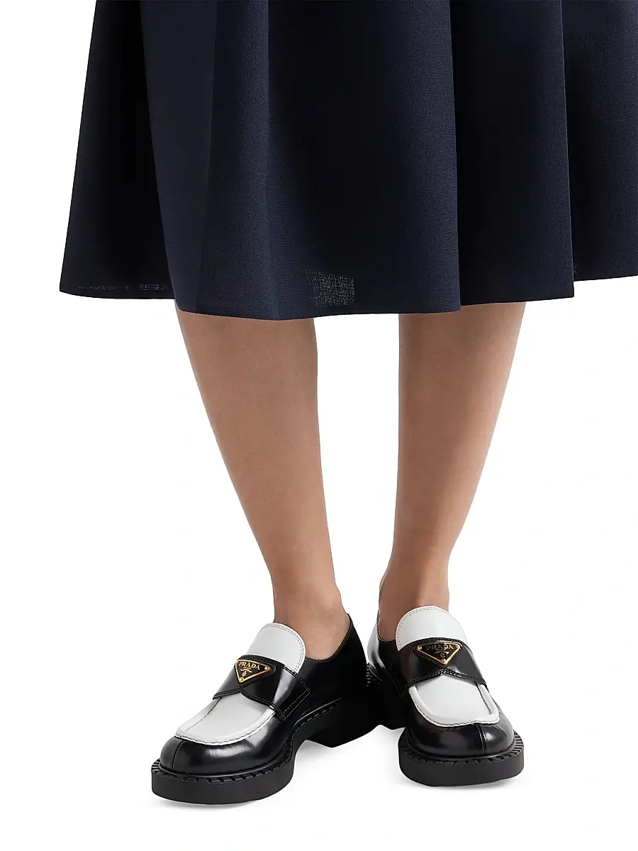 Prada Women's Chocolate Two-Tone Brushed Leather Loafers - Black | Thumbnail 6 Prada Women's Chocolate Two-Tone Brushed Leather Loafers - Black | Thumbnail 6