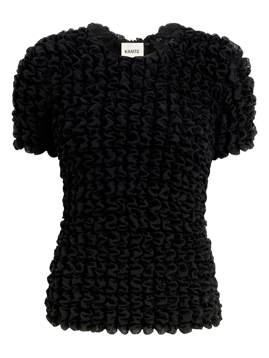 Khaite Polly Smocked Silk-Chiffon Top