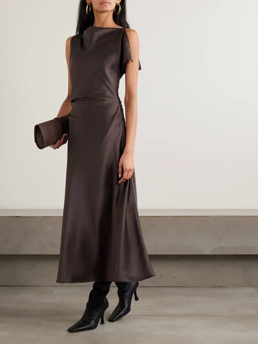 La Ligne Asymmetric Draped Satin Maxi Dress | Thumbnail 2 La Ligne Asymmetric Draped Satin Maxi Dress | Thumbnail 2