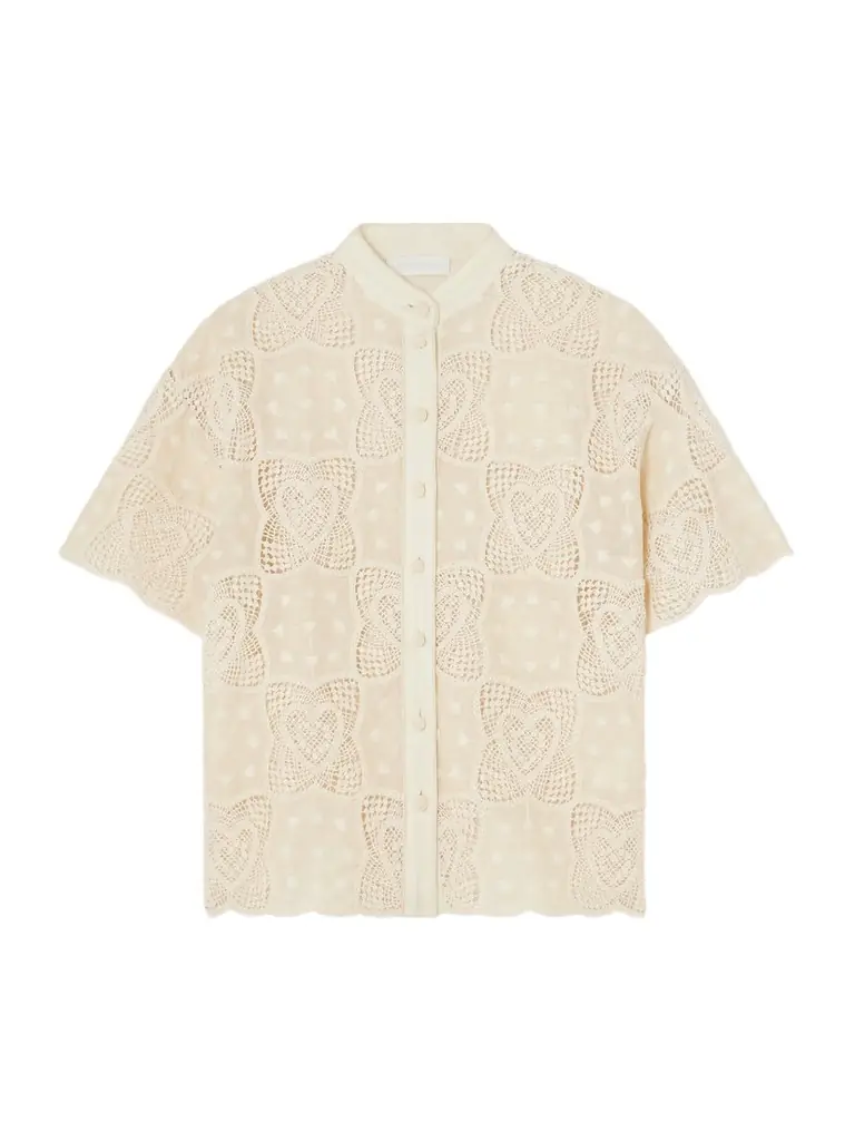 Zimmermann Wanderlust Crocheted And Embroidered Cotton-blend Voile Shirt | Image 1 Zimmermann Wanderlust Crocheted And Embroidered Cotton-blend Voile Shirt | Image 1