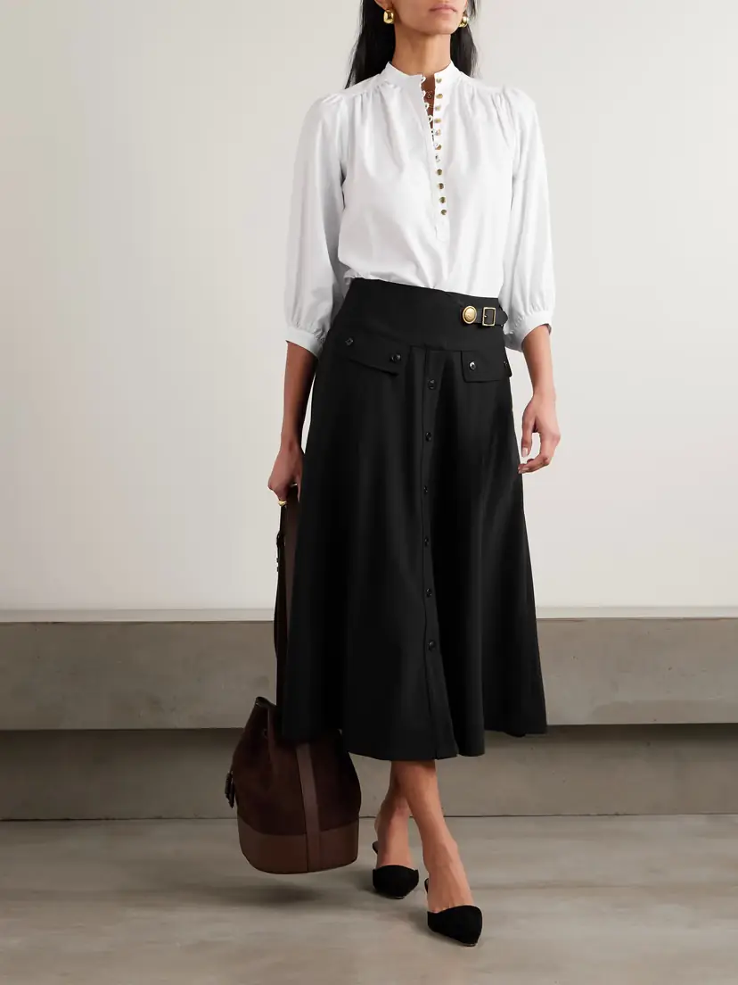 MAISON MAYLE Vivi Pleated Herringbone Cotton Blouse | Thumbnail 2