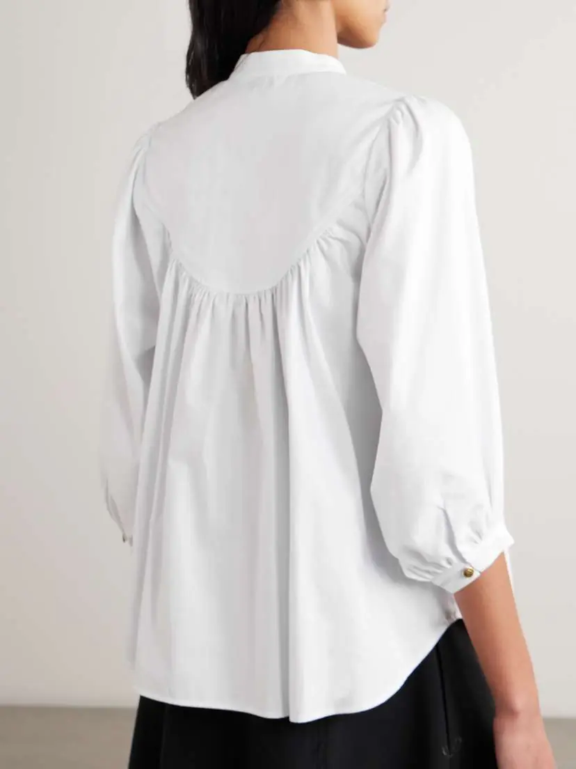 MAISON MAYLE Vivi Pleated Herringbone Cotton Blouse | Thumbnail 4