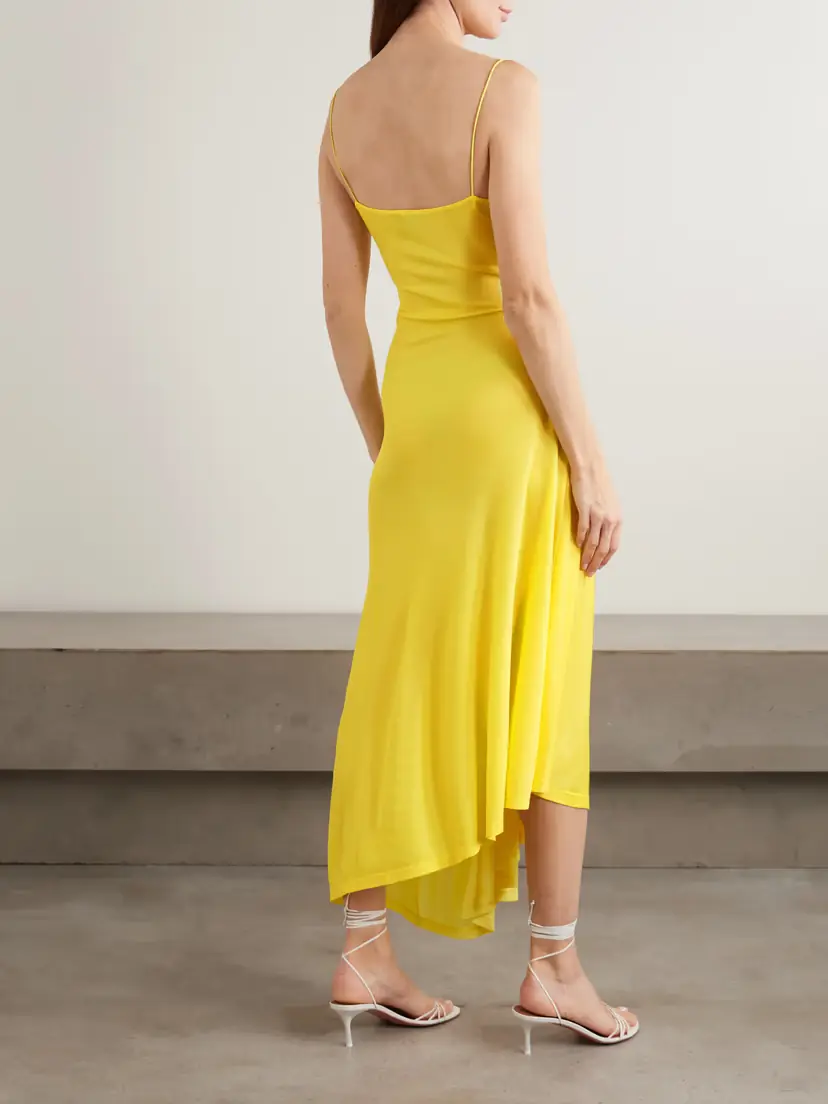 Christopher Esber Delphin Asymmetric Gathered Lace-trimmed Ribbed Jersey Midi Dress | Thumbnail 3 Christopher Esber Delphin Asymmetric Gathered Lace-trimmed Ribbed Jersey Midi Dress | Thumbnail 3