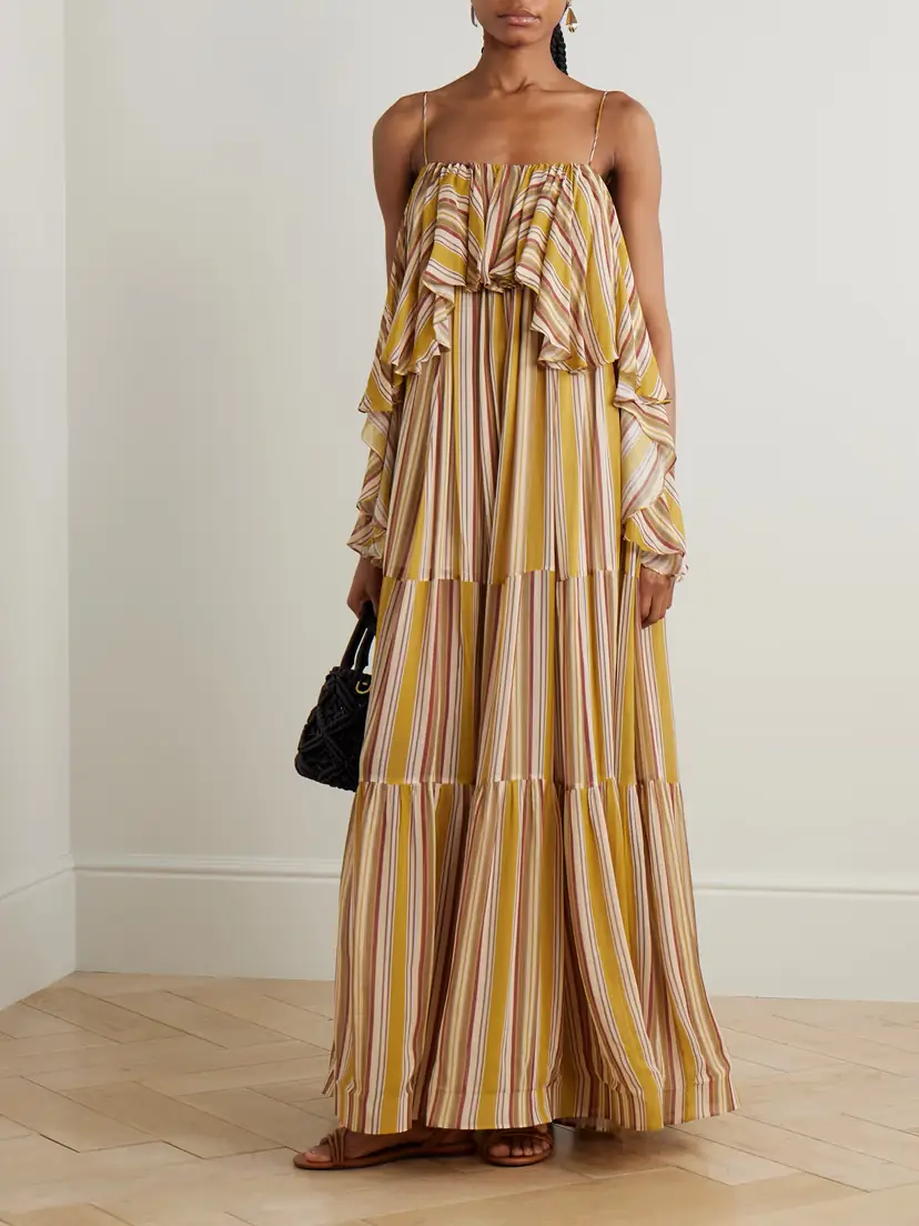 Zimmermann Rebellion Ruffled Tiered Striped Crepe De Chine Midi Dress | Thumbnail 2