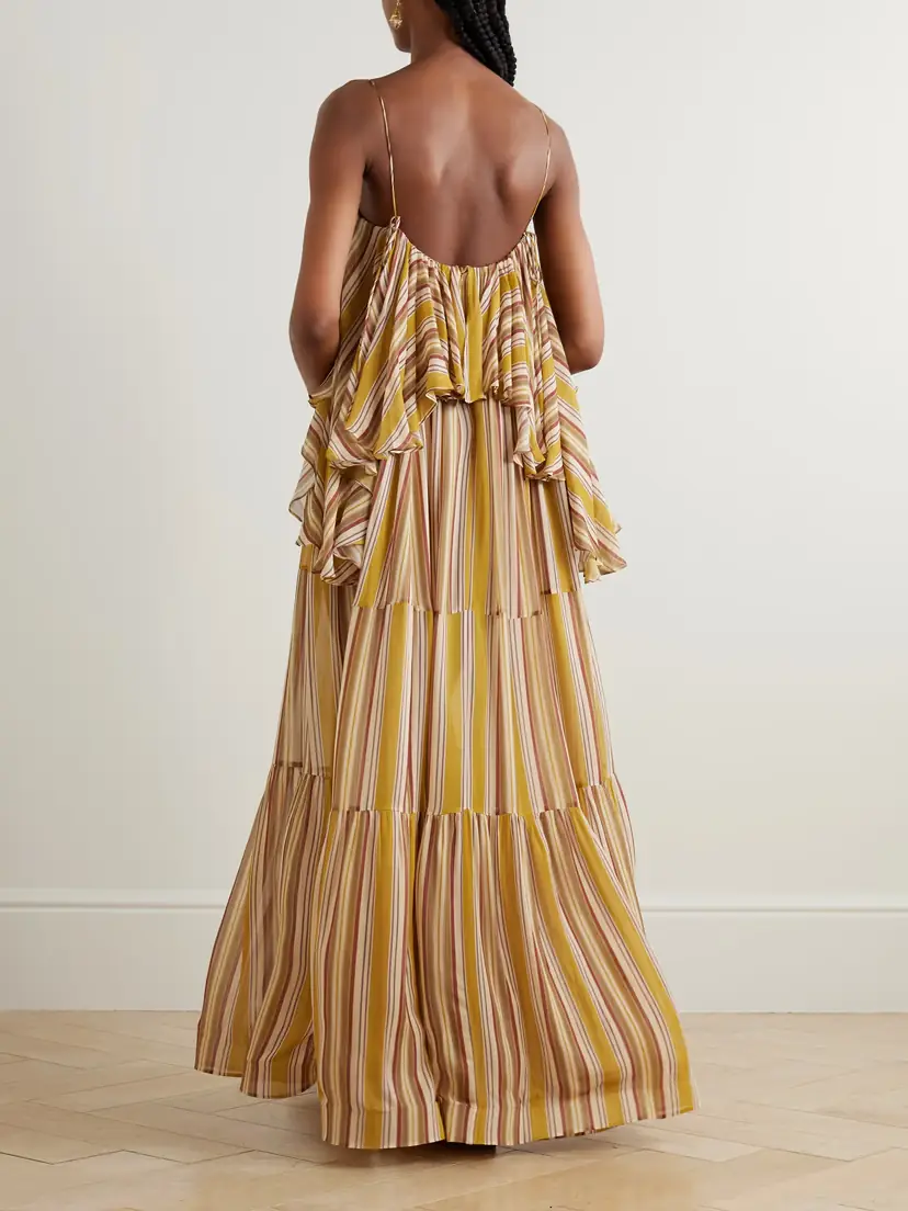 Zimmermann Rebellion Ruffled Tiered Striped Crepe De Chine Midi Dress | Thumbnail 3