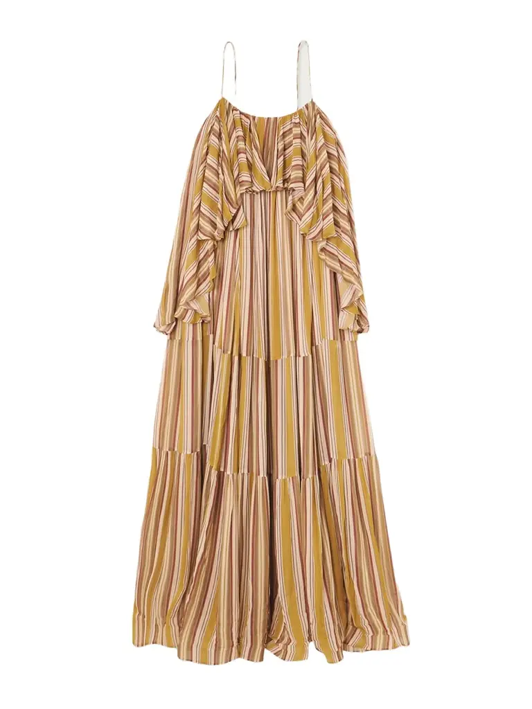 Zimmermann Rebellion Ruffled Tiered Striped Crepe De Chine Midi Dress | Image 1 Zimmermann Rebellion Ruffled Tiered Striped Crepe De Chine Midi Dress | Image 1